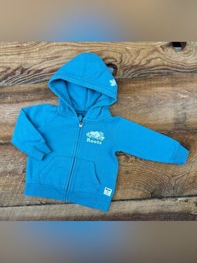 Roots Kids Teal Zip Hoodie with Logo